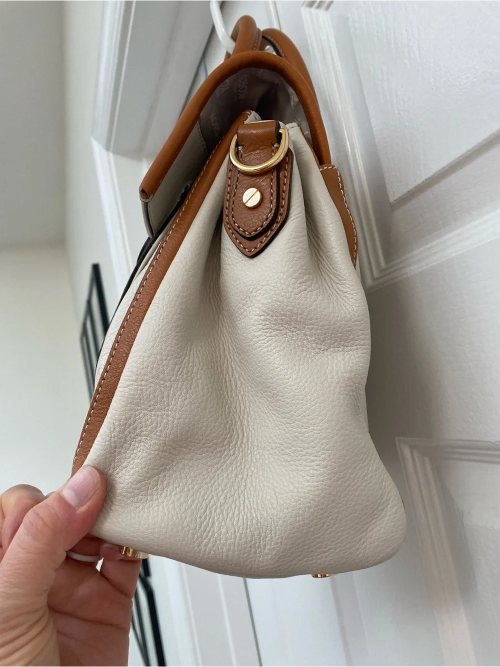 Michael Kors Cream & Tan Leather “Margo” Satchel w Attachable Shoulder Strap